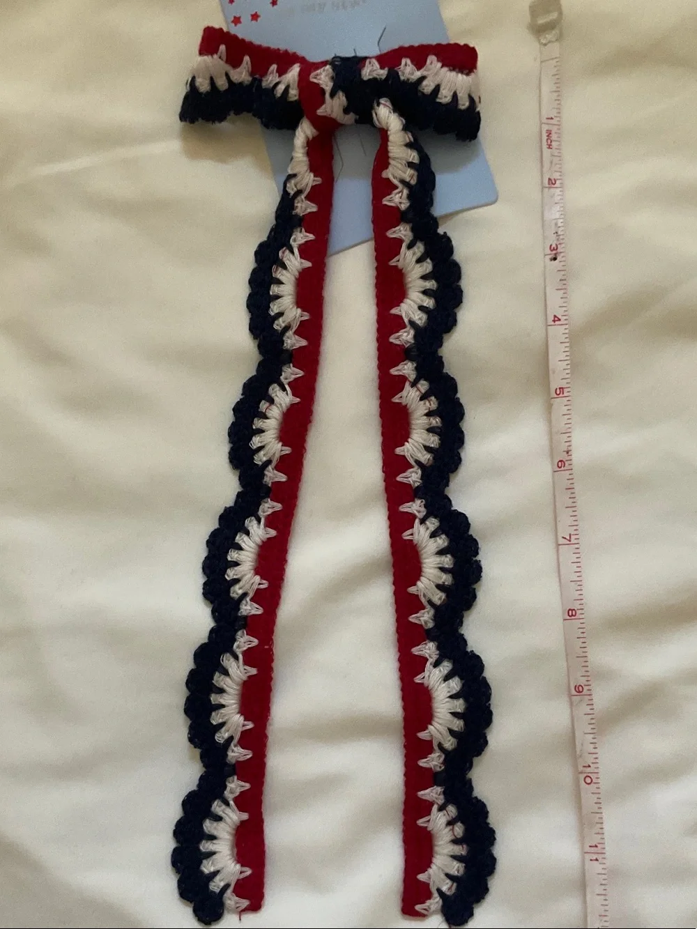 Target crocheted Hair bow Red, White & Navy Star-Striped Socks
